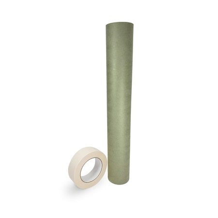 IDL PACKAGING 18 x 60 yd Green Masking Paper and 1 1/2 x 60 yd GP Masking Tape Set of 1 Each for Covering GRH-18, 4457-112